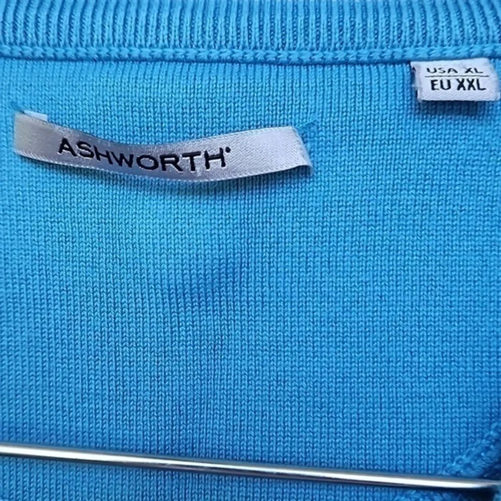 Ashworth Blue Knit V Neck Lightweight‎ Pima Cotton Golf Sweater Sz XL